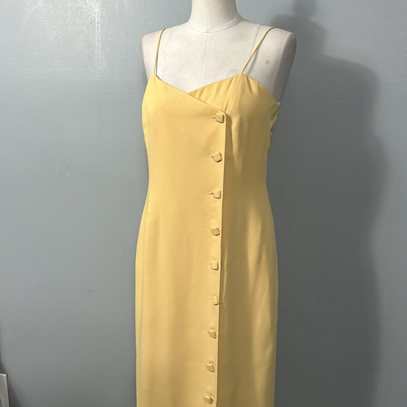 Vintage Spenser Jeremy Yellow Asymmetrical Button Front Midi Dress size 8 - Picture 3 of 11